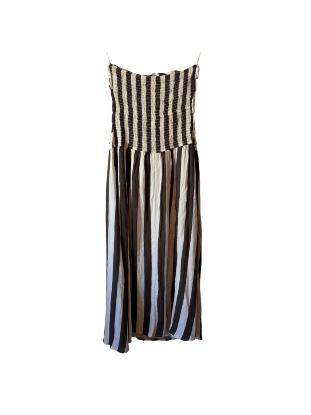 Moon River Brown & White Striped Strapless Tube Top Midi Dress Smocked Back Size - Picture 7 of 10